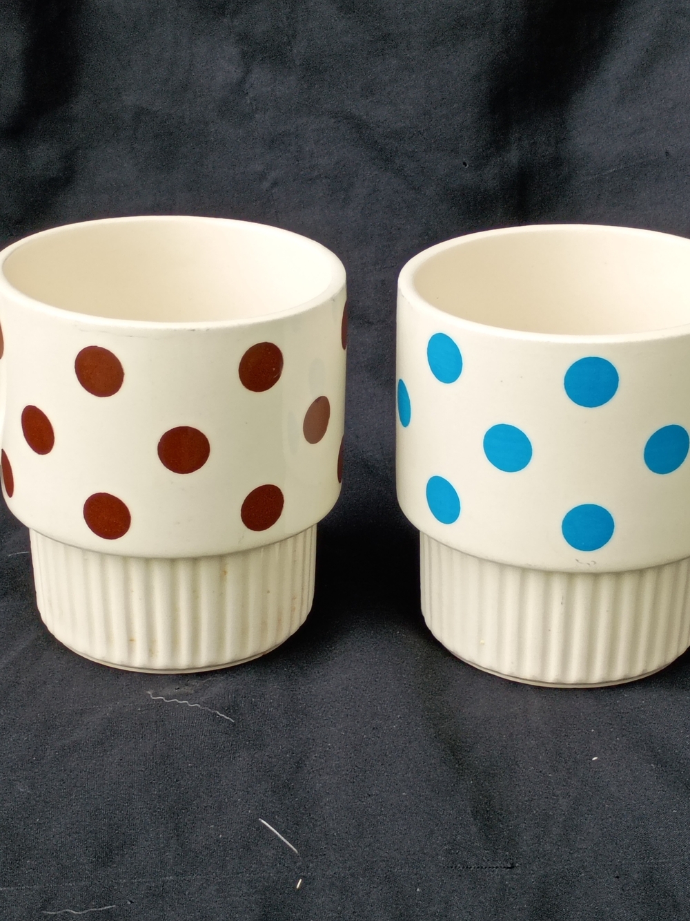 Pair of Vintage McCoy USA Stoneware Stacking Vtg Polka Dot Mugs